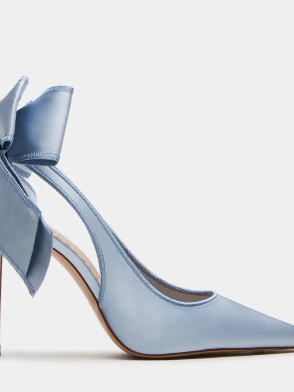 Steve Madden Light Blue Satin Pointed-Toe Slingback Heels with Bow